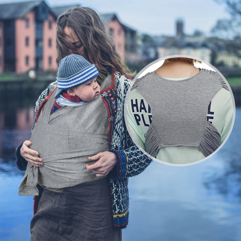 "Unisex bebis bärsele i mjuk bomull, ergonomisk design, grå färg, optimal komfort och säkerhet för barn och föräldrar."