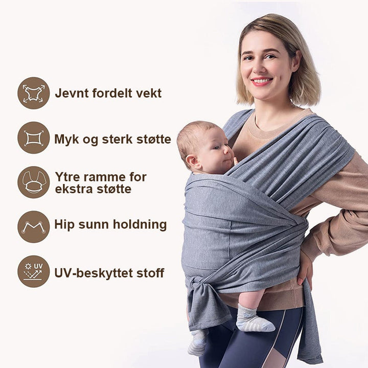 "Unisex bebis bärsele i mjuk bomull, ergonomisk design, grå färg, optimal komfort och säkerhet för barn och föräldrar."