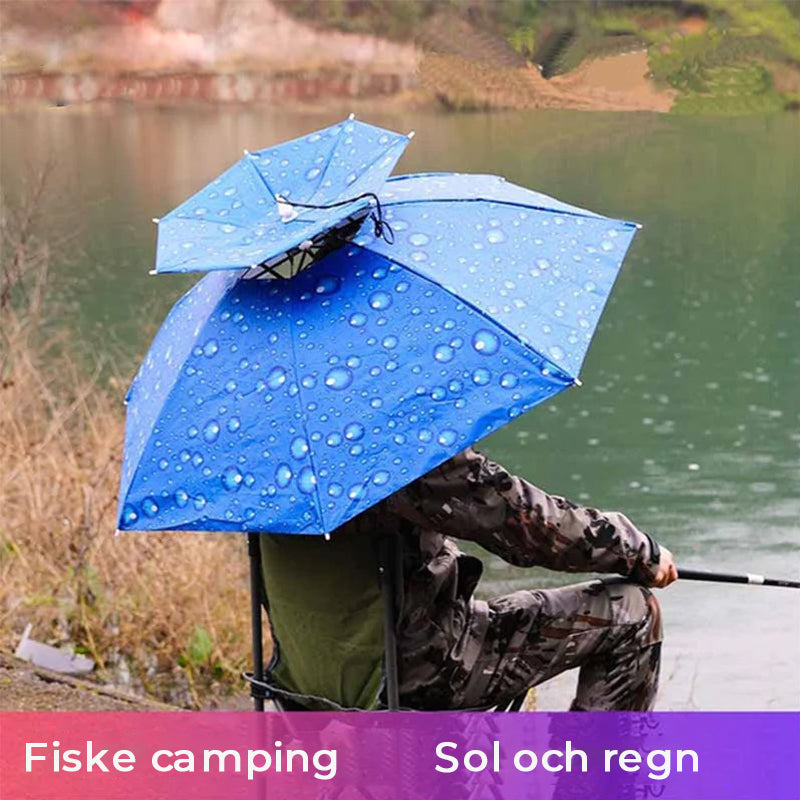 Unisex blå dubbellagrad paraplyhatt för utomhusbruk med justerbar hakrem och värmereflekterande tyg, accessoar.