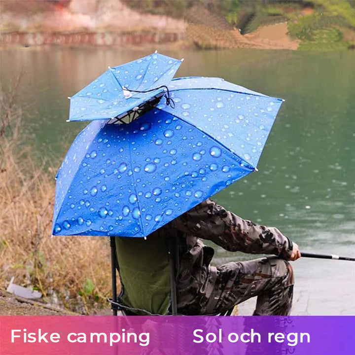 Unisex blå dubbellagrad paraplyhatt för utomhusbruk med justerbar hakrem och värmereflekterande tyg, accessoar.