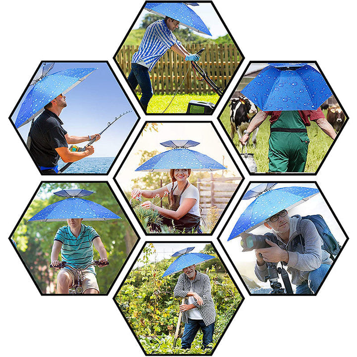 Unisex blå dubbellagrad paraplyhatt för utomhusbruk med justerbar hakrem och värmereflekterande tyg, accessoar.