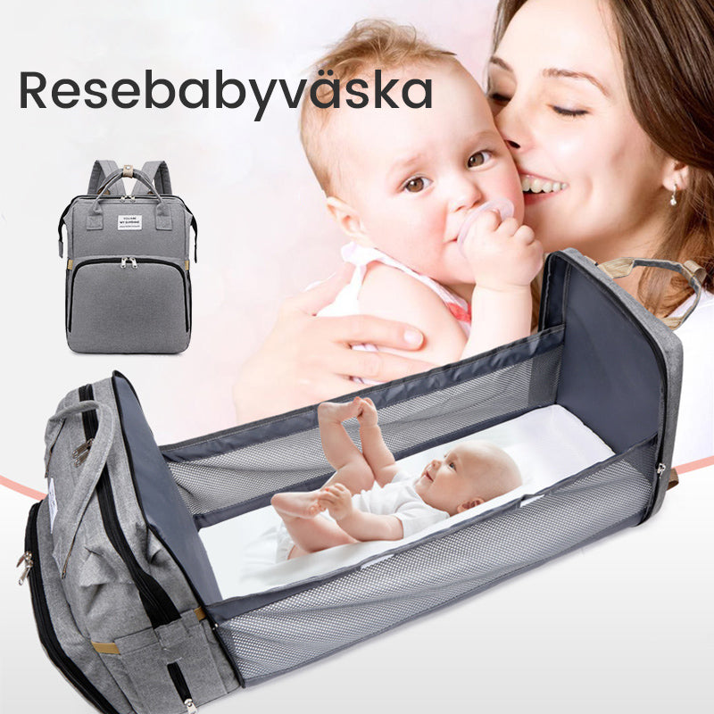 "Unisex blöja ryggsäck med inbyggt skötbord, stort förvaringsutrymme och hållbart, vattentätt Oxford-tyg."