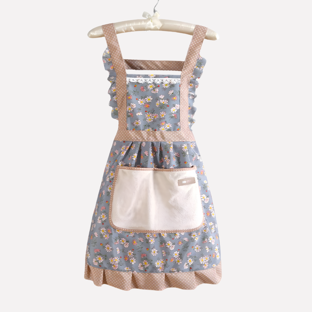 Unisex blommigt köksskydd/förkläde i textil för matlagning & bakning. Justerbart & dekorativt kökstillbehör.