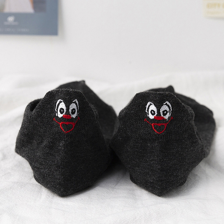 "Unisex broderade crew strumpor, japansk stil med smiley-mönster, mångsidig och elegant design, för alla årstider."