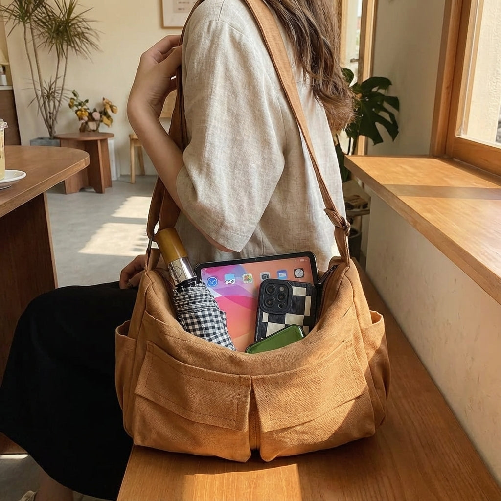 Unisex canvas crossbody messenger axelväska. Perfekt för vardagen, praktisk och slitstark design.