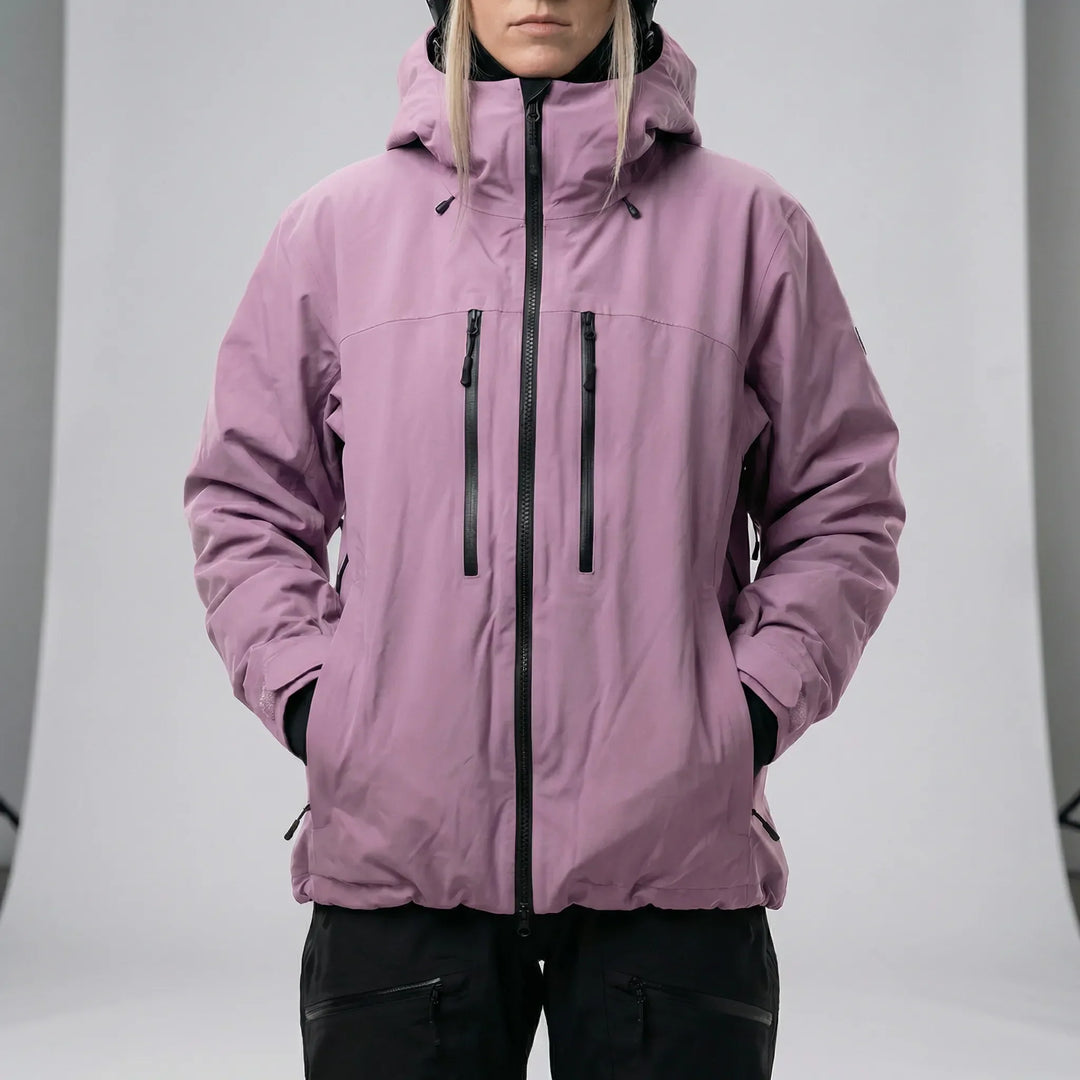 Jesse skaljacka, Carlotta unisex skidjacka. Rosa/svart snowboardjacka med snö- & vindavvisande funktion.