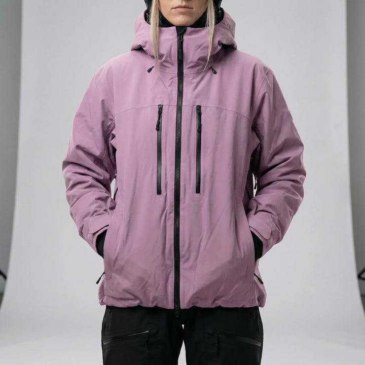 Jesse skaljacka, Carlotta unisex skidjacka. Rosa/svart snowboardjacka med snö- & vindavvisande funktion.