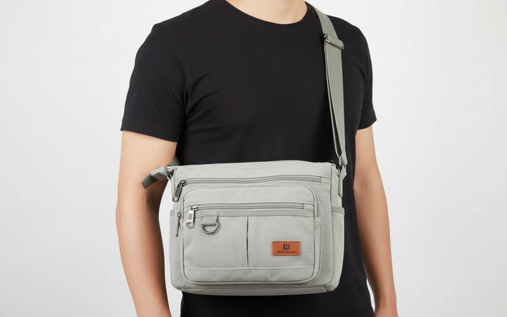 Praktisk unisex crossbodyväska med RFID-skydd, slitstark bomull och smart organisation för resa.