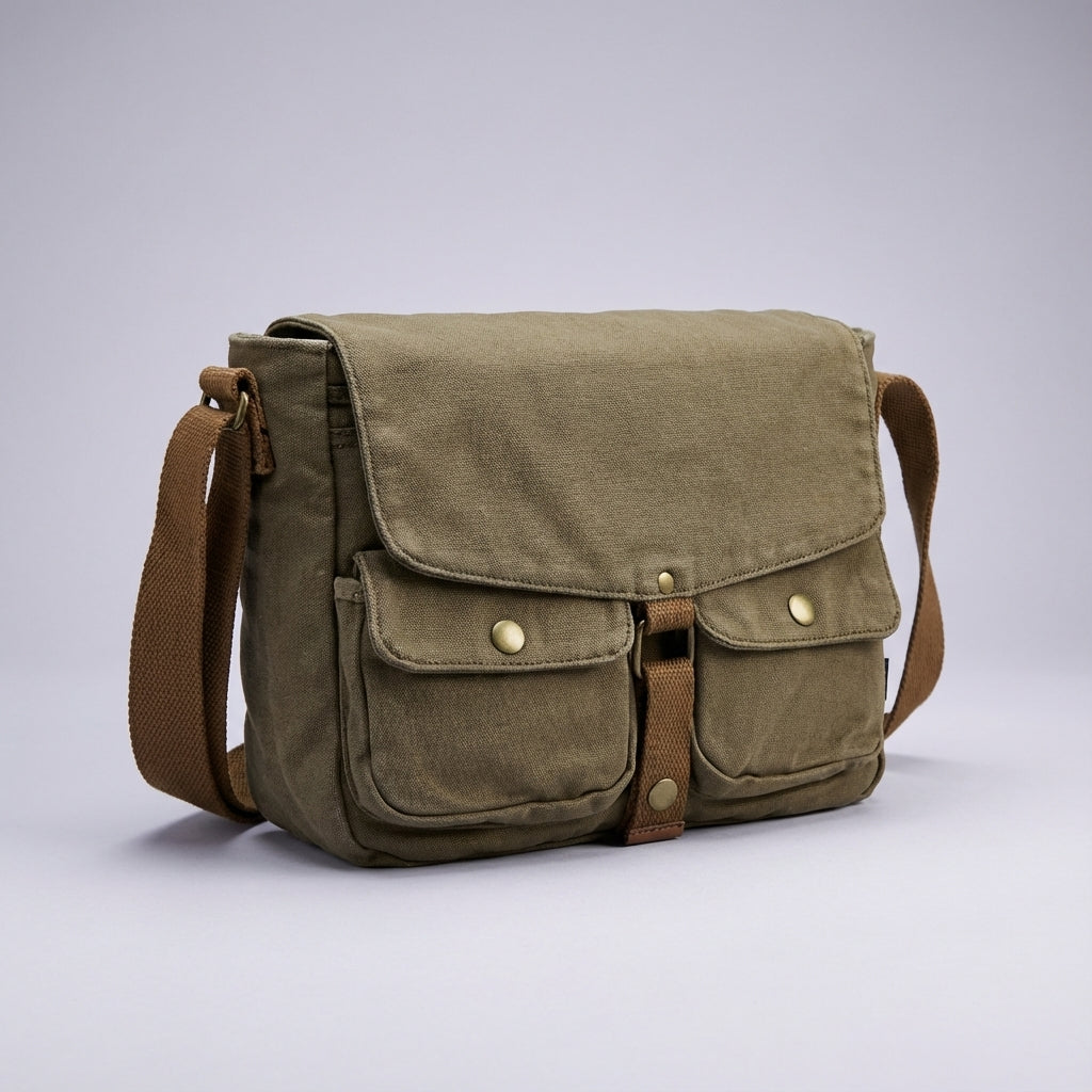 Vintagestil crossbodyväska i canvas, unisex modell. En praktisk axelremsväska för organisering av tillhörigheter.
