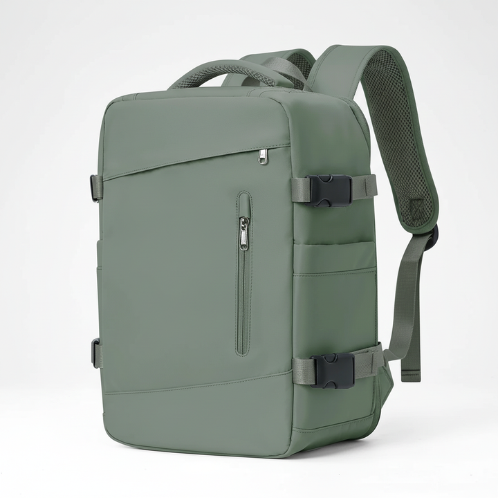 Baksida av EasyCarry kabinväska, med bekväma axelremmar och trolley sleeve för smidig transport.