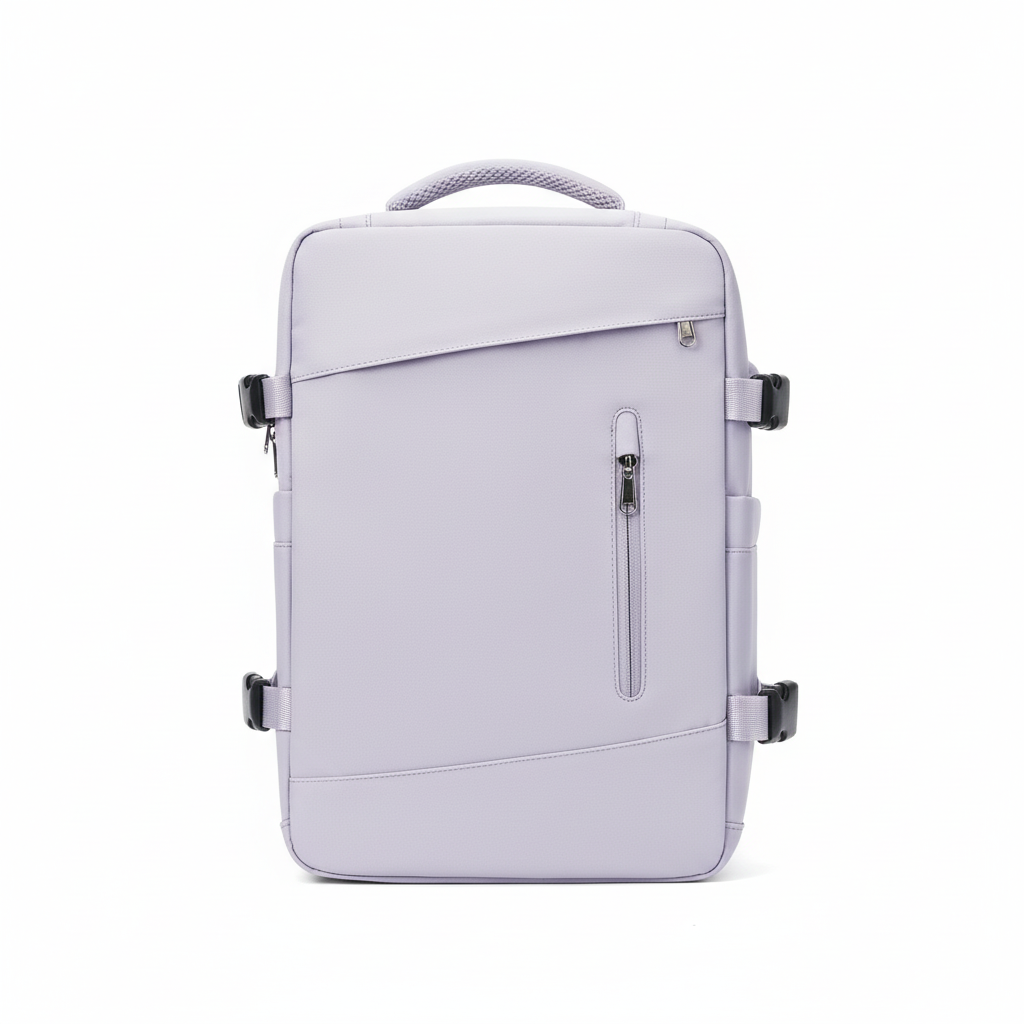 Person bär en EasyCarry kabinryggsäck, perfekt som handbagage för en smidig och organiserad resa.