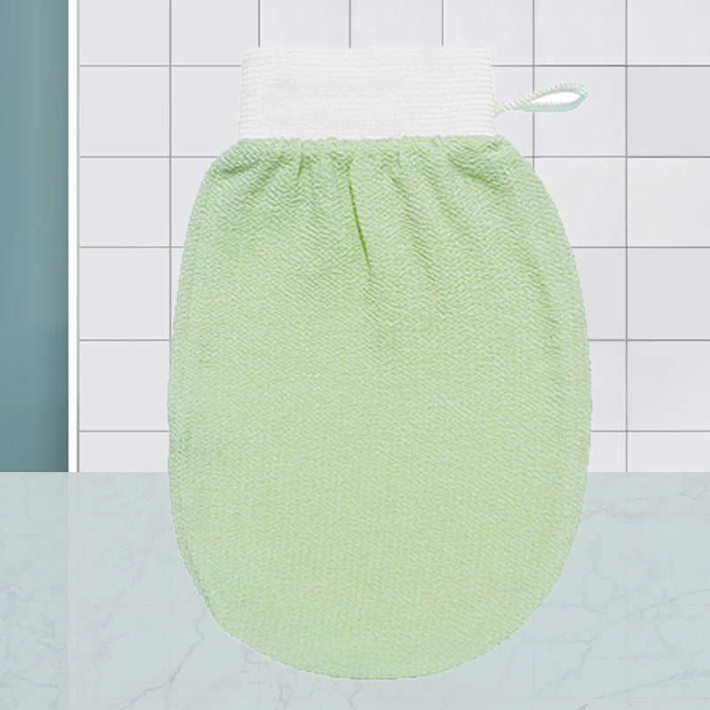 "Unisex exfolieringshandskar i viskos, böngrön och lila färg, tar bort död hud för mjukare hud."