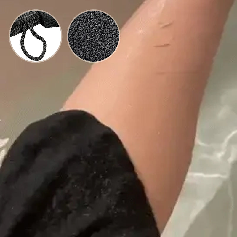 "Unisex exfolieringshandskar i viskos, böngrön och lila färg, tar bort död hud för mjukare hud."