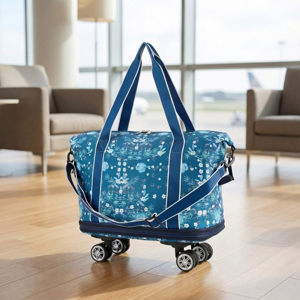 Unisex fällbar duffelväska GlideBag med hjul, svart. Flexibelt, vattenavvisande bagage för smidig resa.