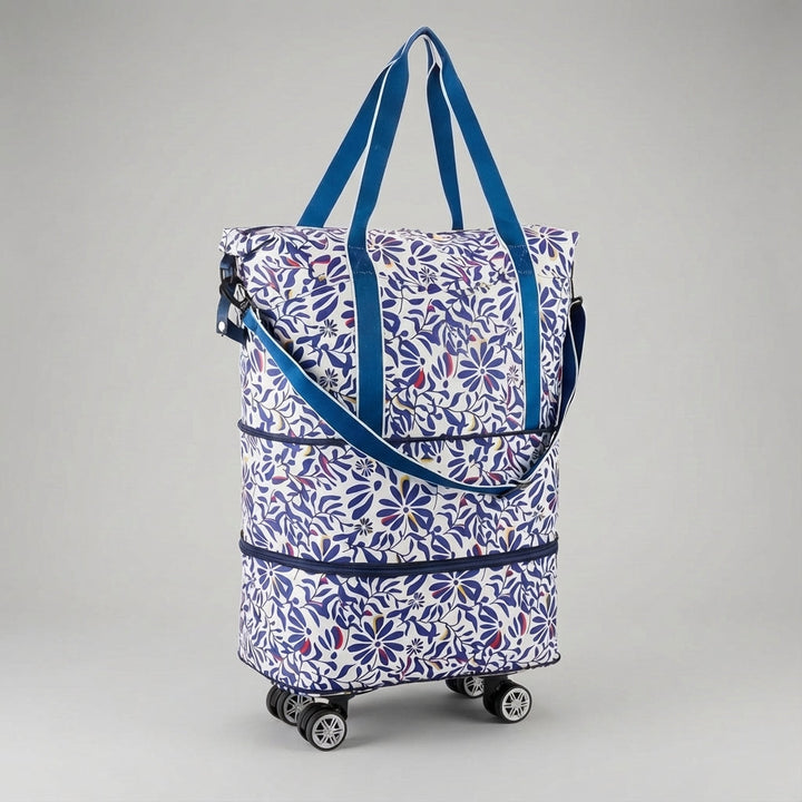 Kompakt fällbar duffelväska GlideBag med hjul för enkel transport. Unisex resebagage, slitstark och flexibel.