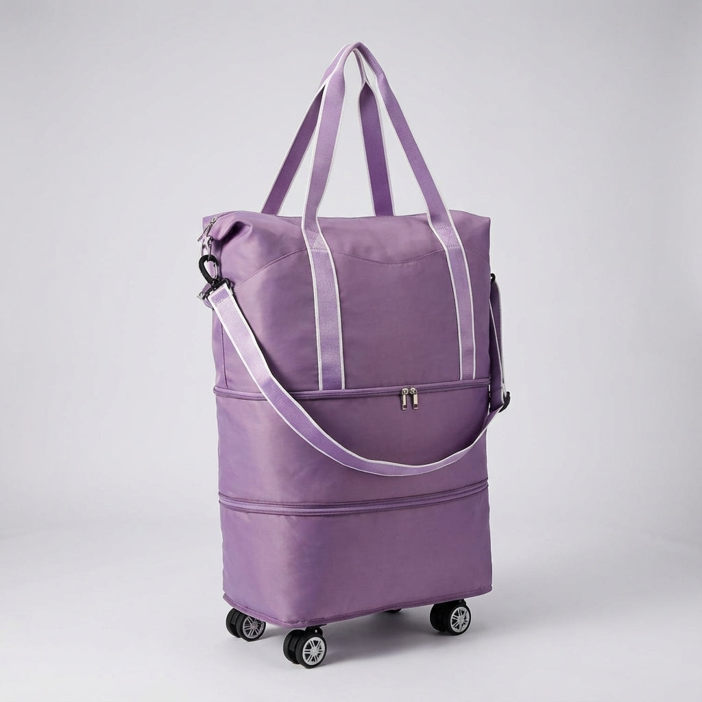 Stilren svart duffelväska GlideBag med hjul. Fällbar resväska, vattenavvisande och perfekt som unisex bagage.