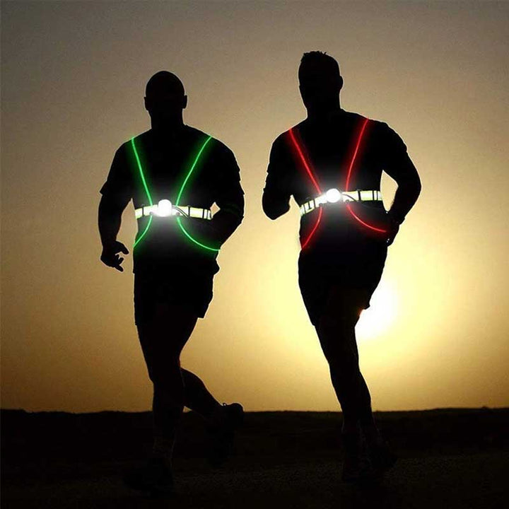 "Unisex flerfärgad reflekterande väst med LED-lampor, justerbara remmar, perfekt för nattsporter som löpning, cykling."