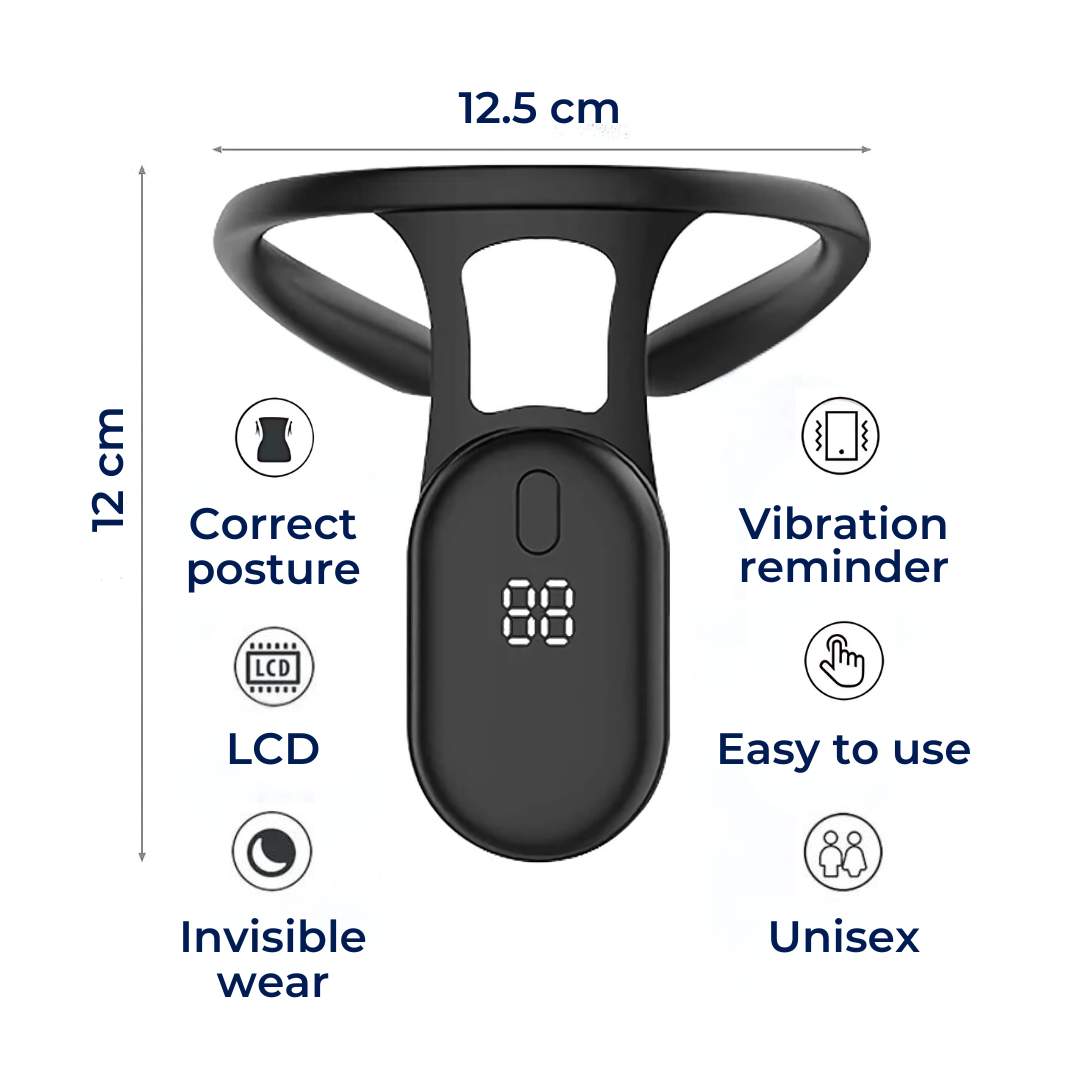 Ergonomisk hållningskorrigerare med realtidsfeedback, effektivt ryggstöd och nackstöd för en friskare ryggrad.