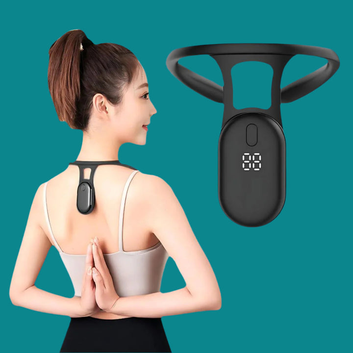 Hållningskorrigerare med sensor för realtidsfeedback. Unisex modell för nacke, rygg och allmän hållningsförbättring.