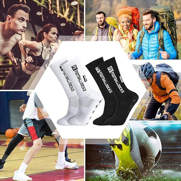 Unisex halkfria fotbollsstrumpor, ergonomisk design i svart färg för stabilitet och komfort på planen, storlek 38-45.