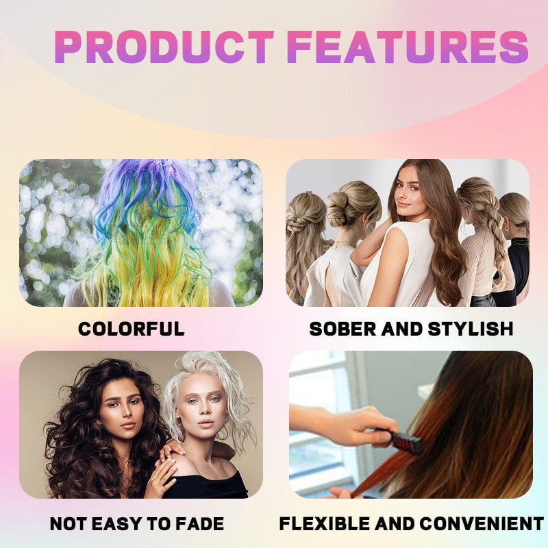 "Unisex hårfärgkam med kritor i livfulla färger för enkel applicering, perfekt för fester och cosplay."