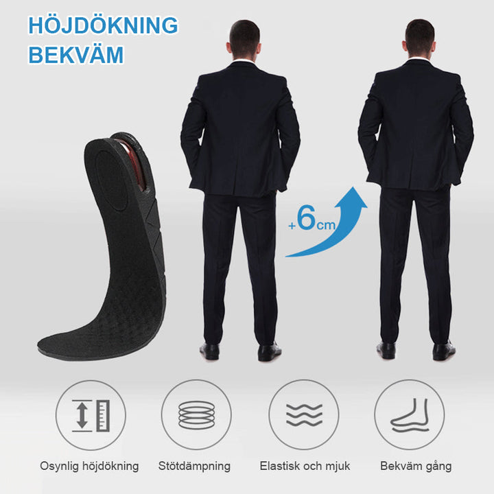 Unisex höjande innersula med luftkudde, diskret design, justerbar höjd 3-7,5 cm, bekväm, passar de flesta skomodeller.