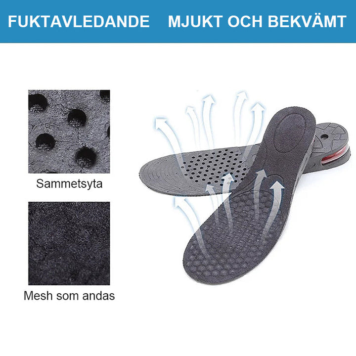 Unisex höjande innersula med luftkudde, diskret design, justerbar höjd 3-7,5 cm, bekväm, passar de flesta skomodeller.