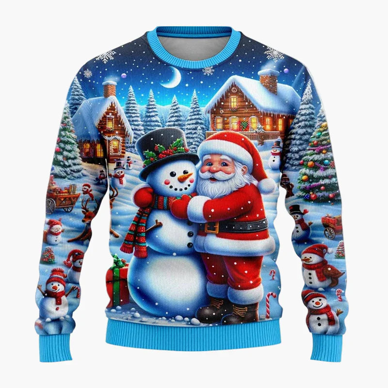 Unisex jultröja med tomte & snögubbe, mysig & festlig för julfirande. Perfekt julklapp.