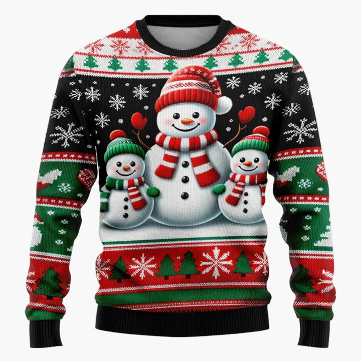 Julig tröja med unikt mönster av tomte & snögubbe, snygg för julens fester. Julmode 2023.