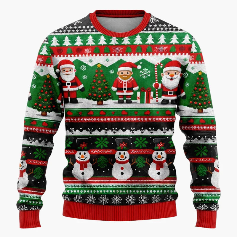 Klassisk jultröja med detaljerade tomtar & snögubbar, perfekt julklapp. Mysig och varm.