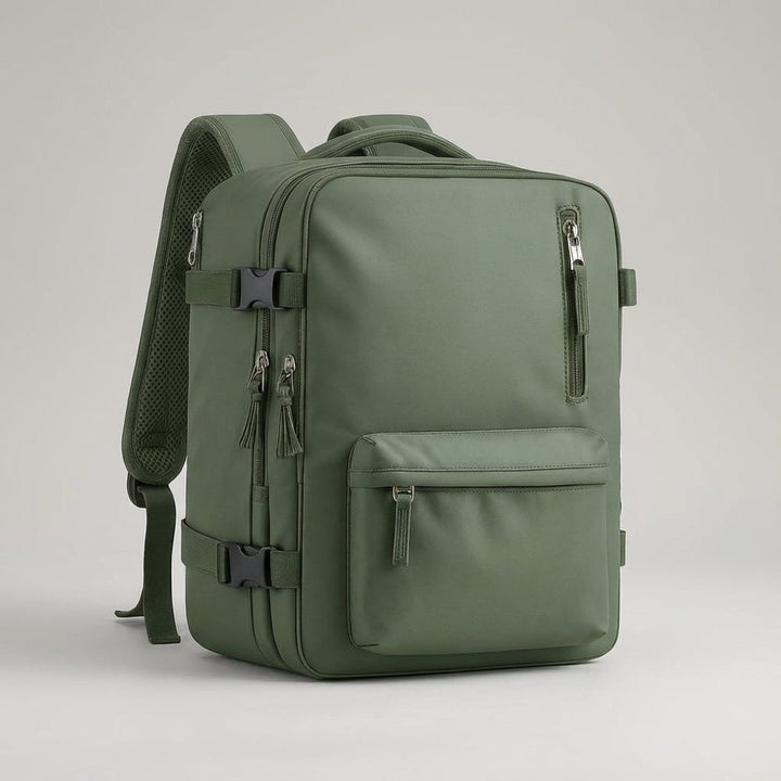 FlightTrek laptopryggsäck, organiserad med specialfack för tech. Perfekt handbagage för flygresor.