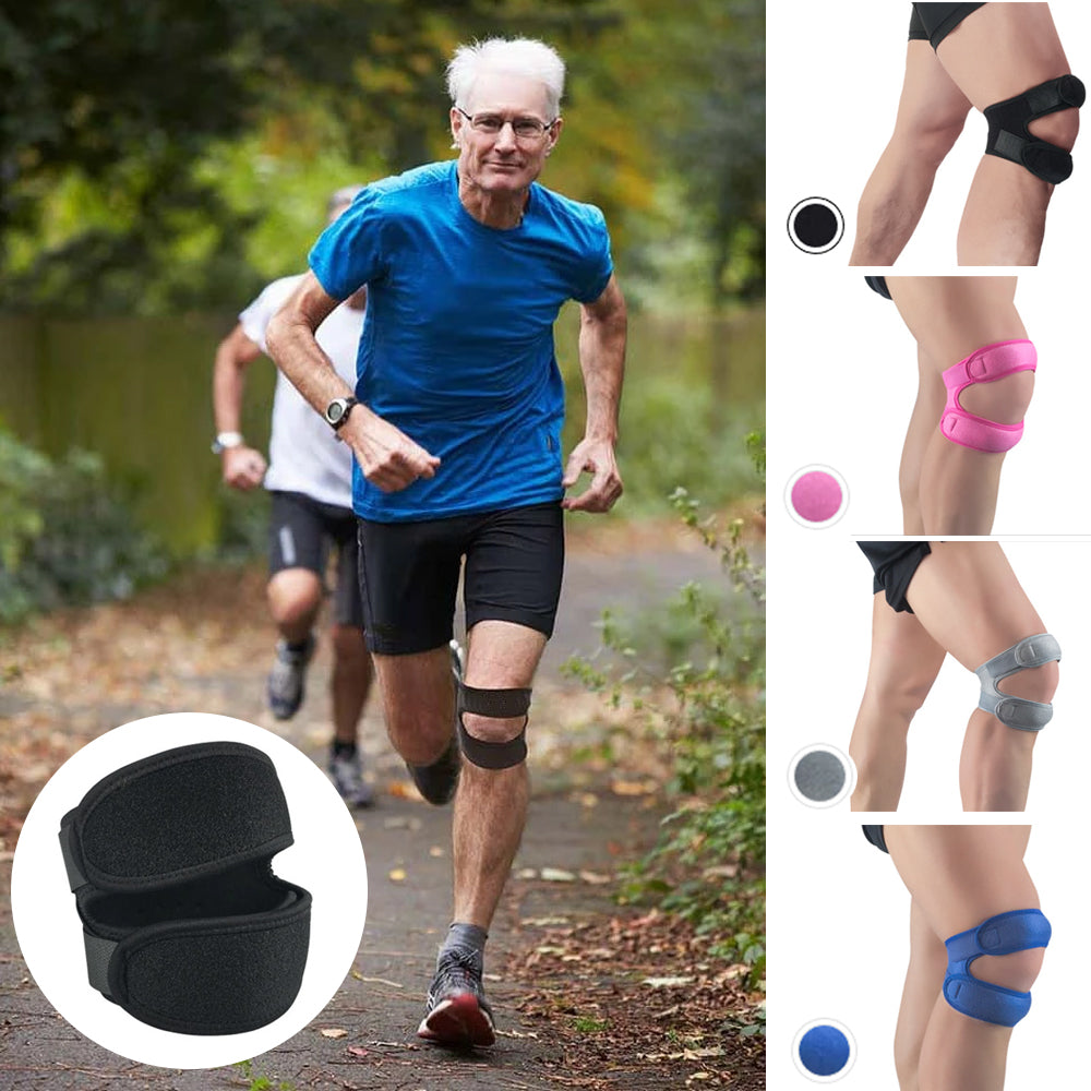 "Unisex knäskydd för smärtlindring och stabilisering, diskret design med dubbel rem, idealiska för sport och dagligt bruk."