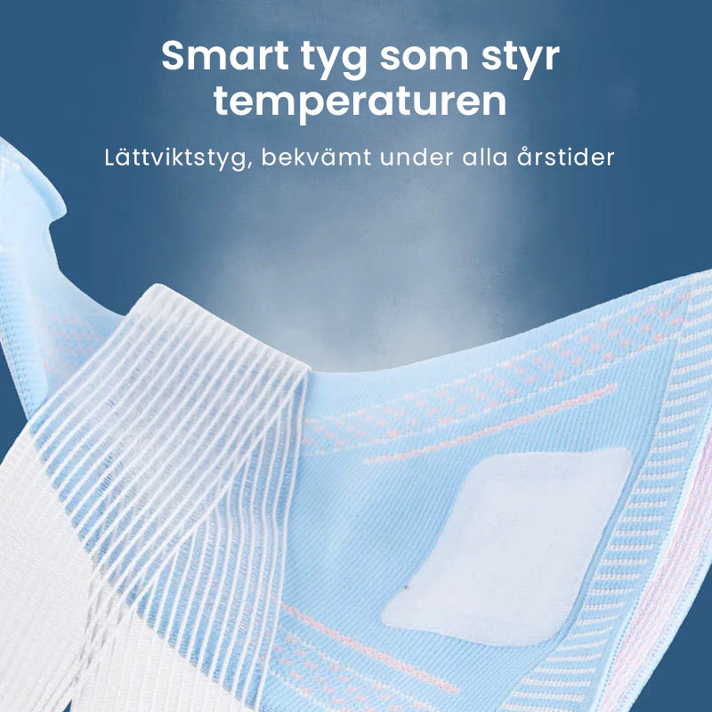 "Unisex knäskydd i andningsbar stickad nylon, ergonomisk design, justerbar passform, finns i olika färger."