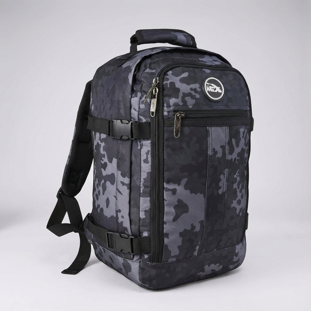 Slimmad profil av NomadLite 30L reseryggsäck, optimerad för flyg som kabinväska och kompakt handbagage.