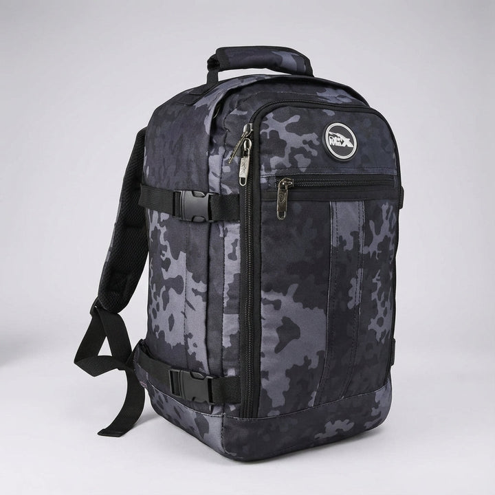 Slimmad profil av NomadLite 30L reseryggsäck, optimerad för flyg som kabinväska och kompakt handbagage.