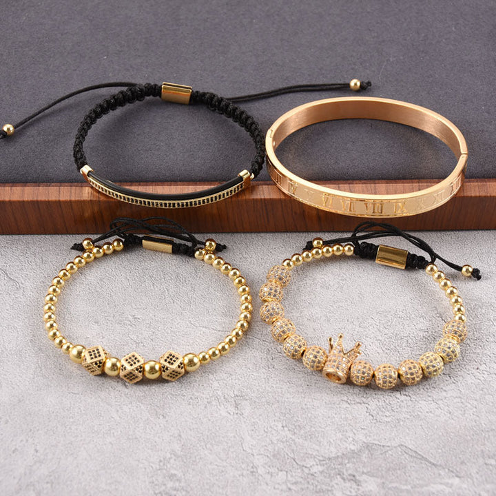 "Unisex kronarmband med zirkonkrona i flera färger: silver, guld, svart, ros guld; stilrent och elegant smycke."
