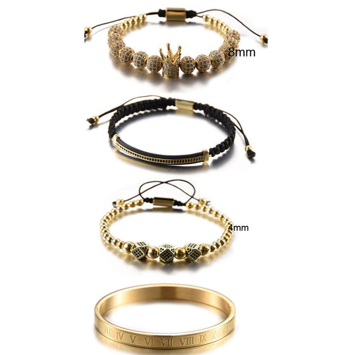 "Unisex kronarmband med zirkonkrona i flera färger: silver, guld, svart, ros guld; stilrent och elegant smycke."