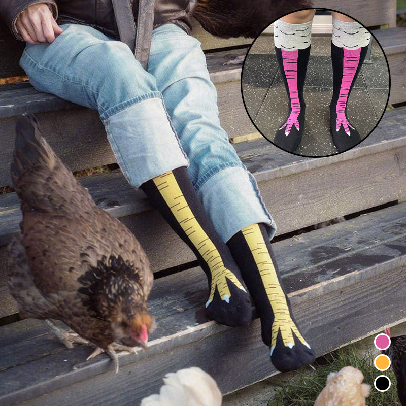 "Unisex kycklingbenstrumpor, bomull, humoristisk design, över/under knäet, svart/rosa/vit, accessoarer, EU storlek 37-43."