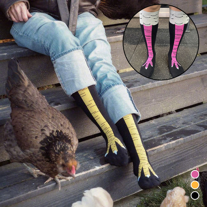 "Unisex kycklingbenstrumpor, bomull, humoristisk design, över/under knäet, svart/rosa/vit, accessoarer, EU storlek 37-43."