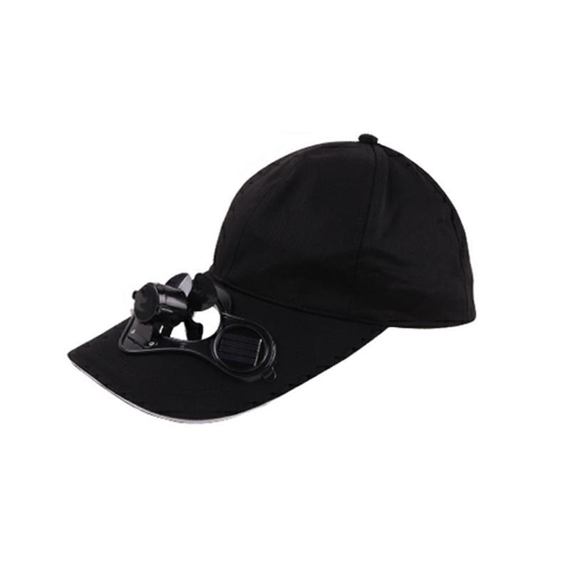 Unisex kylkeps med solcellsfläkt i blått. Lätt polyestermaterial, justerbar passform, perfekt för vandring och cykling.