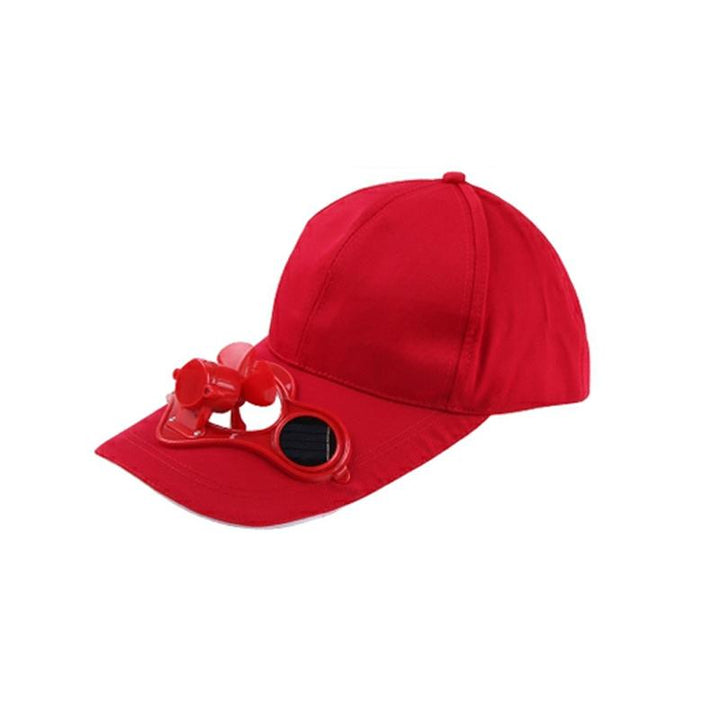 Unisex kylkeps med solcellsfläkt i blått. Lätt polyestermaterial, justerbar passform, perfekt för vandring och cykling.