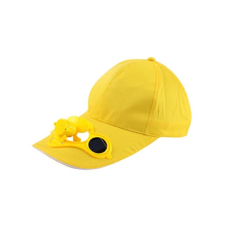 Unisex kylkeps med solcellsfläkt i blått. Lätt polyestermaterial, justerbar passform, perfekt för vandring och cykling.