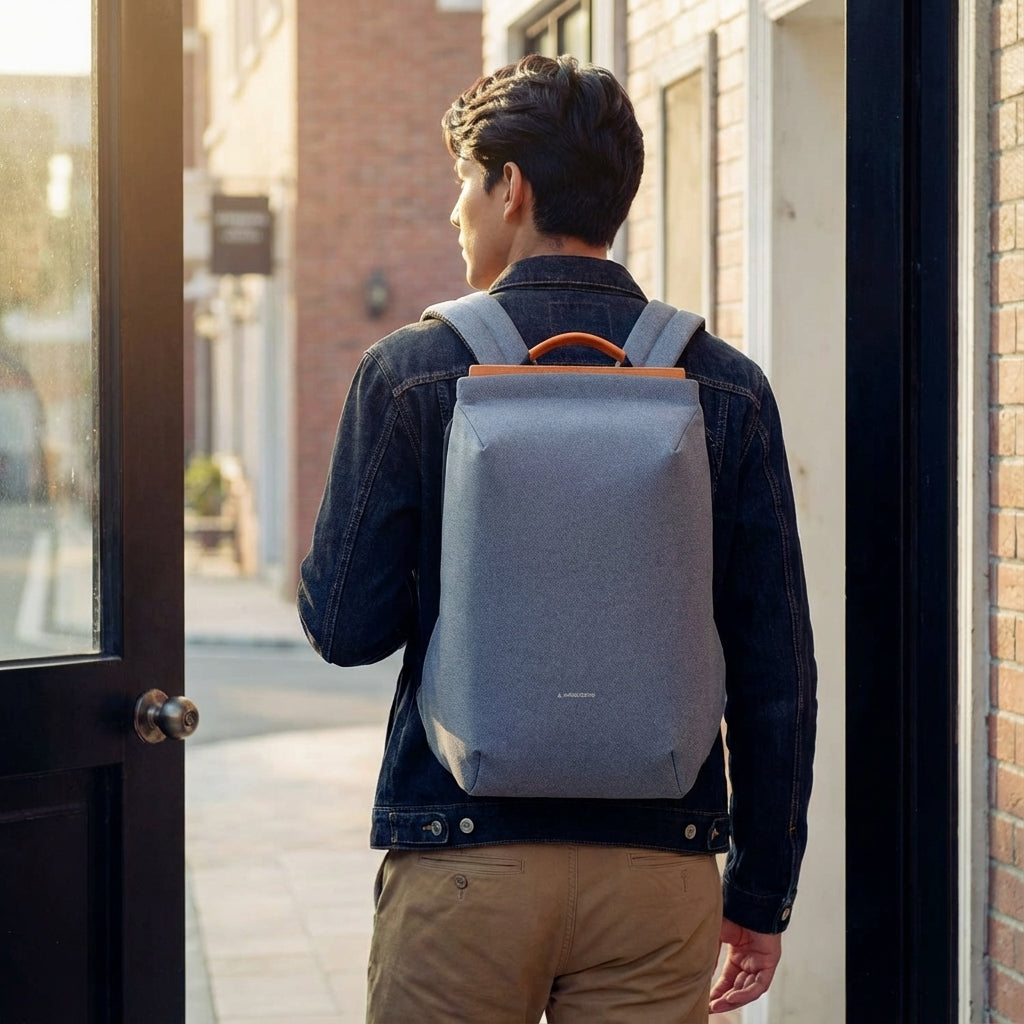 Unisex laptopryggsäck för 15-tums laptop i mörkgrå med stöldskydd, perfekt för pendling & arbete.