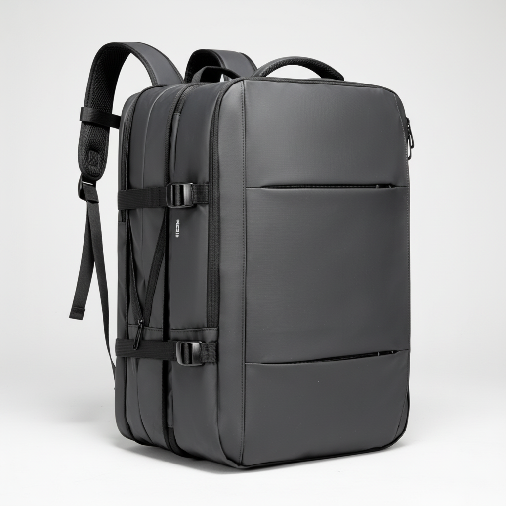 Funktionell reseryggsäck för laptop, idealisk för pendling och business. Stor kapacitet och USB-laddningsport.