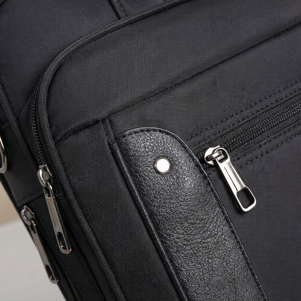 Slitstark canvas laptopväska med gott om utrymme. Organiserade fack för dator och tillbehör, perfekt unisex pendlarväska.