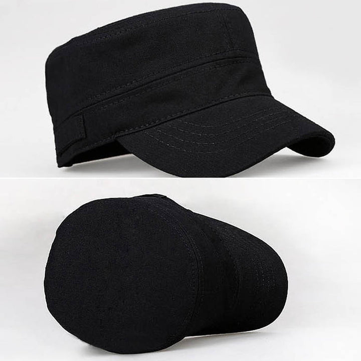 "Unisex luftig bomull armékeps med brett solskydd och justerbart metallspänne för andningsbar komfort i klassisk stil."