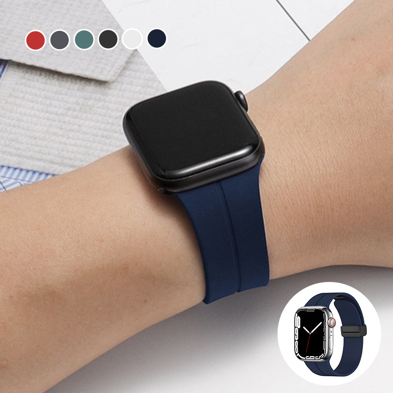 Unisex magnetiskt armband i mjukt silikon med starkt magnetspänne för iWatch, stilrent och justerbart för perfekt passform.