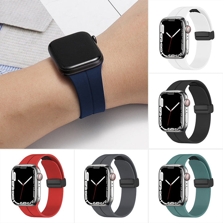 Unisex magnetiskt armband i mjukt silikon med starkt magnetspänne för iWatch, stilrent och justerbart för perfekt passform.