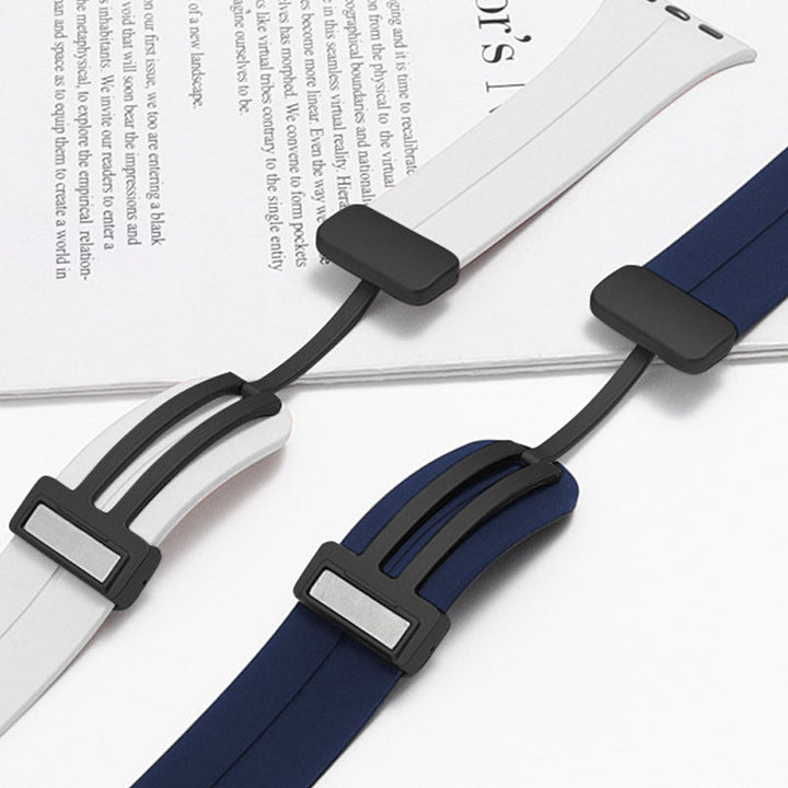 Unisex magnetiskt armband i mjukt silikon med starkt magnetspänne för iWatch, stilrent och justerbart för perfekt passform.