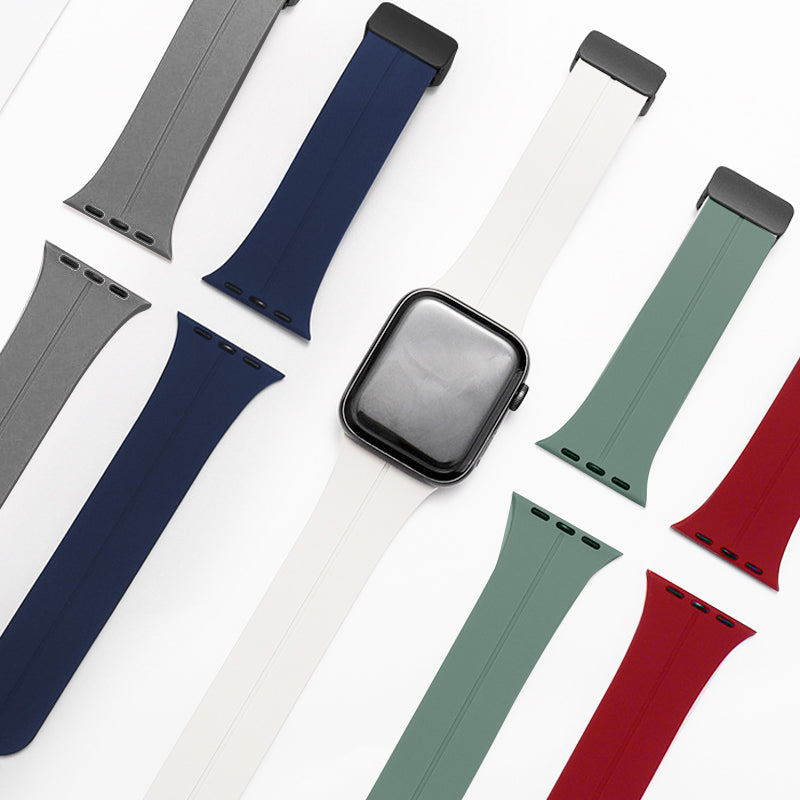 Unisex magnetiskt armband i mjukt silikon med starkt magnetspänne för iWatch, stilrent och justerbart för perfekt passform.